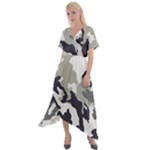 Camo Army Black White Cross Front Sharkbite Hem Maxi Dress