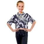 Camo Army Black White Kids Mock Neck T-Shirt