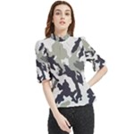 Camo Army Black White Frill Neck Blouse