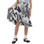 Camo Army Black White Kids  Ruffle Flared Wrap Midi Skirt