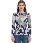 Camo Army Black White Women s Cut Out Long Sleeve T-Shirt