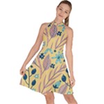 Plants Art Motif Flowers Sleeveless Halter Neck A-Line Dress