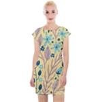 Plants Art Motif Flowers Cap Sleeve Bodycon Dress