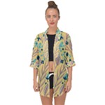 Plants Art Motif Flowers Open Front Chiffon Kimono