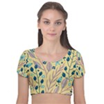 Plants Art Motif Flowers Velvet Short Sleeve Crop Top 