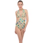 Plants Art Motif Flowers Halter Front Plunge Swimsuit