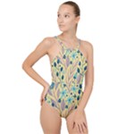 Plants Art Motif Flowers High Neck One Piece Swimsuit