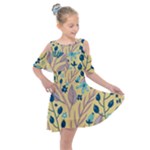 Plants Art Motif Flowers Kids  Shoulder Cutout Chiffon Dress