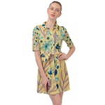 Plants Art Motif Flowers Belted Shirt Dress