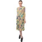 Plants Art Motif Flowers Ruffle End Midi Chiffon Dress