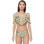 Plants Art Motif Flowers Ruffle Edge Tie Up Bikini Set	