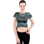 Peacock Feathers Details Crew Neck Crop Top