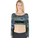 Peacock Feathers Details Long Sleeve Crop Top