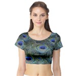 Peacock Feathers Details Short Sleeve Crop Top