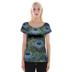 Peacock Feathers Details Cap Sleeve Top