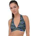 Peacock Feathers Details Halter Plunge Bikini Top