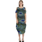 Peacock Feathers Details Cold Shoulder Loose Fit Dress With Pockets