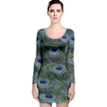 Peacock Feathers Details Long Sleeve Velvet Bodycon Dress