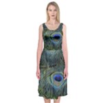 Peacock Feathers Details Midi Sleeveless Dress