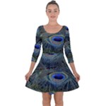 Peacock Feathers Details Quarter Sleeve Skater Dress