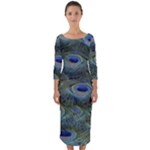 Peacock Feathers Details Quarter Sleeve Midi Bodycon Dress