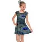 Peacock Feathers Details Kids  Cap Sleeve Dress