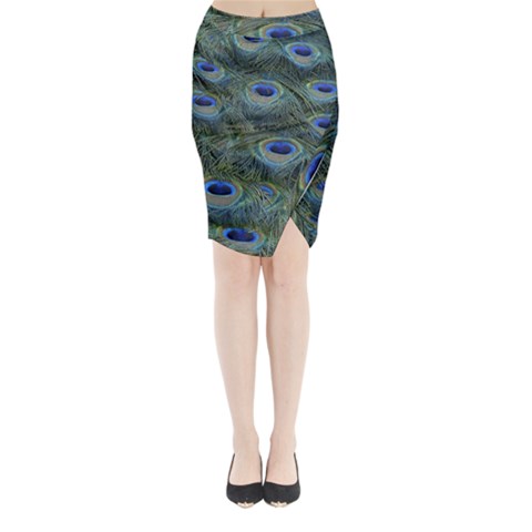 Peacock Feathers Details Midi Wrap Pencil Skirt from ArtsNow.com