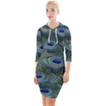 Peacock Feathers Details Quarter Sleeve Hood Bodycon Dress