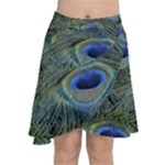 Peacock Feathers Details Chiffon Wrap Front Skirt