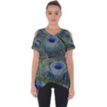 Peacock Feathers Details Cut Out Side Drop T-Shirt