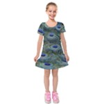 Peacock Feathers Details Kids  Short Sleeve Velvet Dress