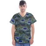 Peacock Feathers Details Men s V-Neck Scrub Top