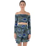 Peacock Feathers Details Off Shoulder Top with Skirt Set