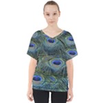 Peacock Feathers Details V-Neck Dolman Drape Top