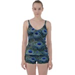 Peacock Feathers Details Tie Front Two Piece Tankini