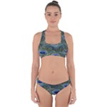 Peacock Feathers Details Cross Back Hipster Bikini Set