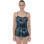 Peacock Feathers Details Babydoll Tankini Top