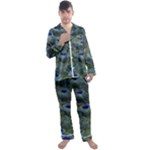 Peacock Feathers Details Men s Long Sleeve Satin Pajamas Set