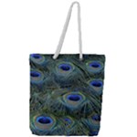 Peacock Feathers Details Full Print Rope Handle Tote (Large)