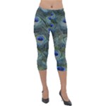 Peacock Feathers Details Lightweight Velour Capri Leggings 