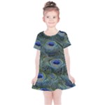 Peacock Feathers Details Kids  Simple Cotton Dress