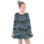 Peacock Feathers Details Kids  Long Sleeve Dress