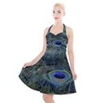 Peacock Feathers Details Halter Party Swing Dress 