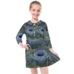 Peacock Feathers Details Kids  Quarter Sleeve Shirt Dress