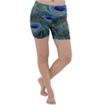 Peacock Feathers Details Lightweight Velour Yoga Shorts