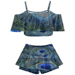 Peacock Feathers Details Kids  Off Shoulder Skirt Bikini