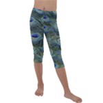 Peacock Feathers Details Kids  Lightweight Velour Capri Leggings 