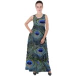 Peacock Feathers Details Empire Waist Velour Maxi Dress