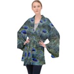 Peacock Feathers Details Long Sleeve Velvet Kimono 