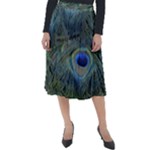 Peacock Feathers Details Classic Velour Midi Skirt 